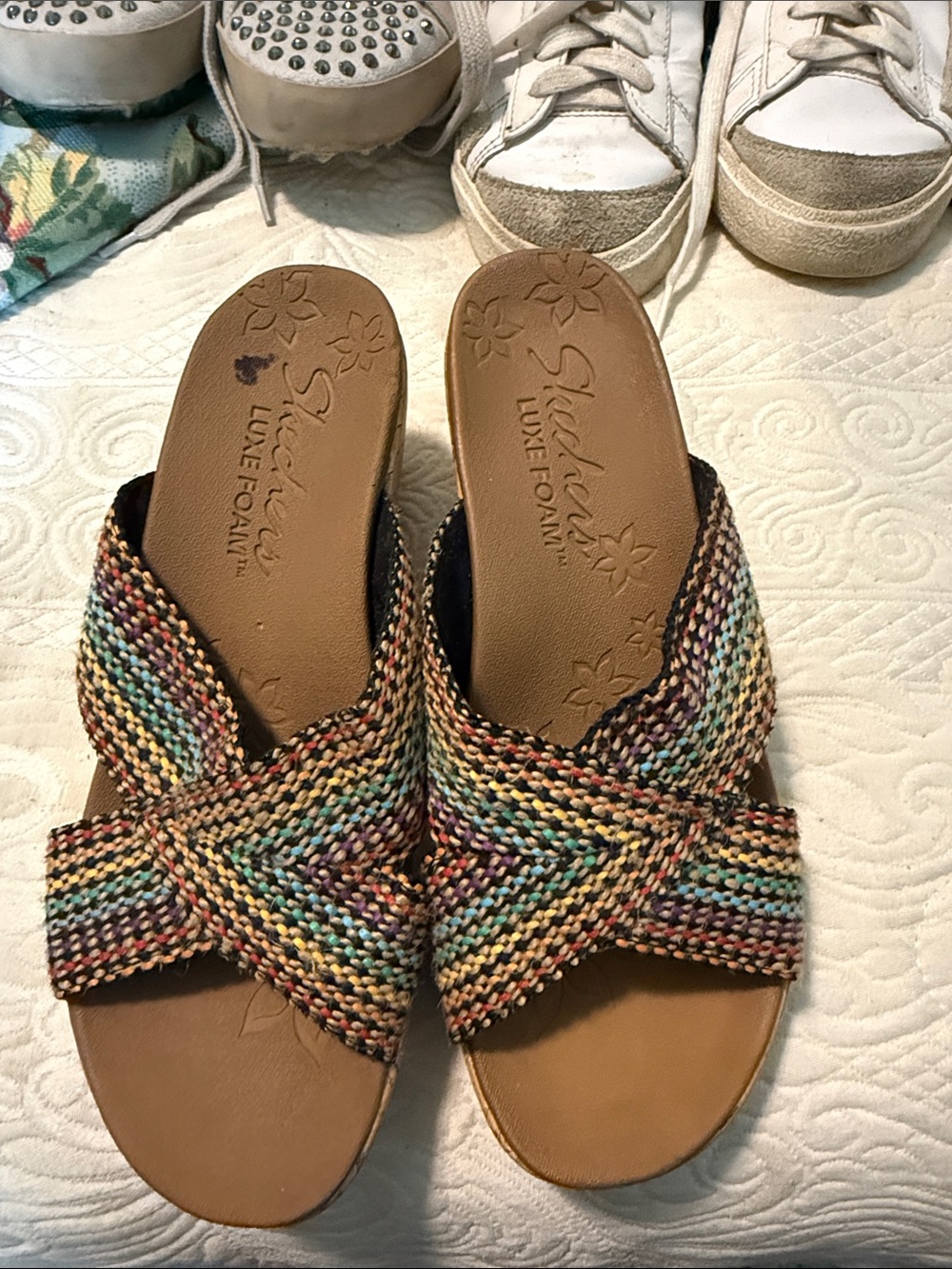 Skechers Women's Multicolor Woven Crossband Slide Sandals